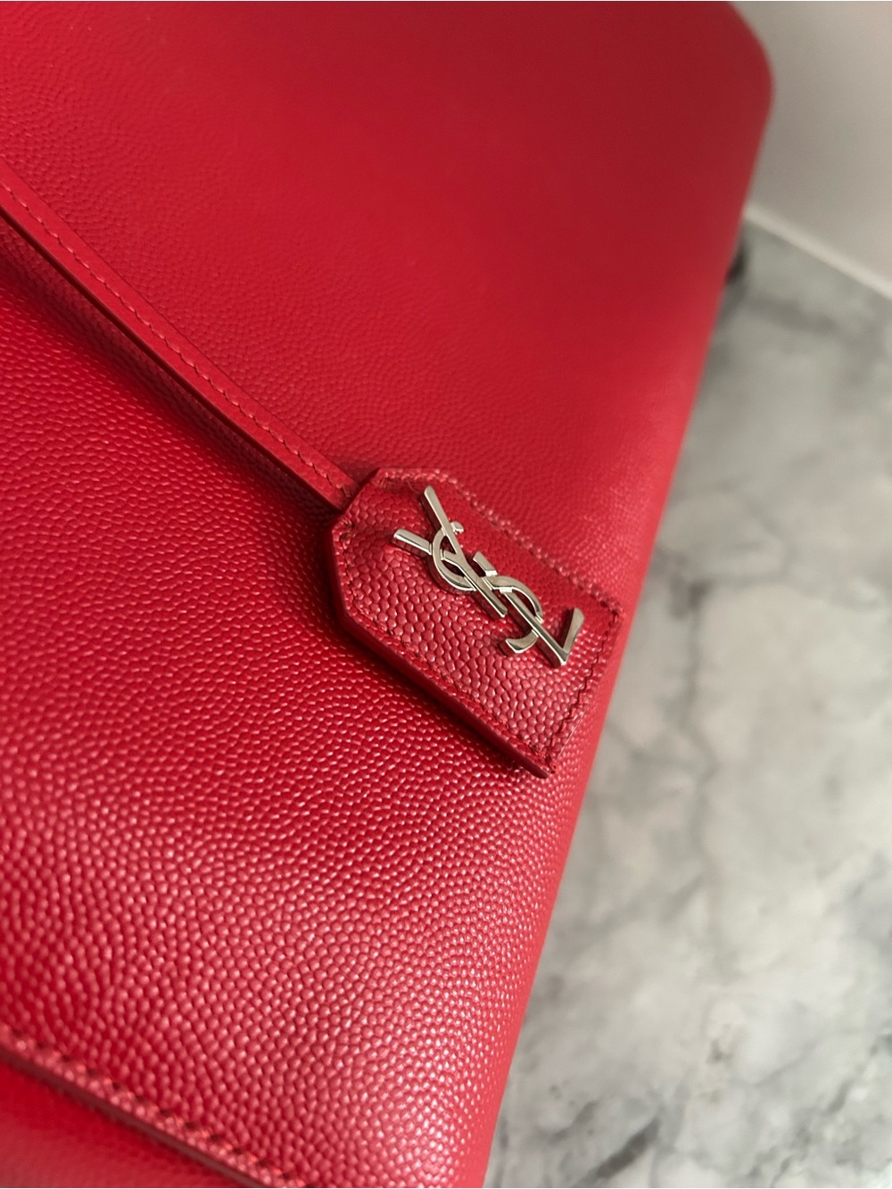 Saint Laurent Red Structured Satchel with YSL Tag - Picture 4 of 7